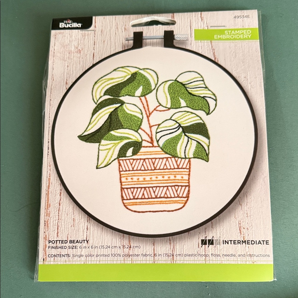 Bucilla Green and Orange Potted Plant Stamped Embroidery Kit